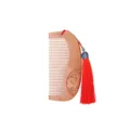 Peach wood comb fine teeth carved traditional Chinese design with red tassel gift souvenir. - Short Crescent (With Tassel)