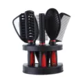 Set di 5 spazzole per capelli con specchio supporto pettine in plastica nero rosso per uso quotidiano - Imballaggio in sacchetto / Rosso