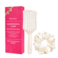 Juego de peine para el cabello hueco con caja de regalo y coletero de satén para mujeres - Juego De Caja De Regalo De 2 Piezas / Champán