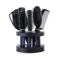 Set di spazzole per capelli nere e viola con specchio e supporto per lo styling quotidiano. - Imballaggio in sacchetto / Viola