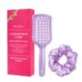 Set de cepillo de pelo hueco con coletero de satén y caja de regalo para peinar el cabello. - Juego De Caja De Regalo De 2 Piezas / Púrpura