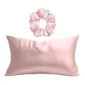 Set federa in raso di seta rosa e scrunchie coordinato, morbido e liscio per la cura dei capelli. - Scatola regalo / Rosa Set da 2