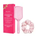 Set de cepillo de pelo hueco rosa y coletero de satin con caja de regalo elegante. - Juego De Caja De Regalo De 2 Piezas / Rosa