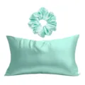 Set federa in raso di seta e scrunchie per capelli, verde menta morbido e liscio per dormire. - Scatola regalo / Set da 2 Pezzi Verde