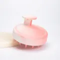 Silicone scalp massage brush with ergonomic handle, soft bristles for gentle hair shampooing. - Round / Gradient Peach Pink