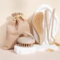 Set de brosse à cheveux en paille de blé peigne de massage du cuir chevelu avec sac de rangement - Ensemble / Beige