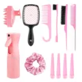 Set de cepillos de pelo herramientas de estilismo spray peine pinzas cepillo masaje cabeza - Juego de 12 / Rosa