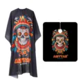Halloween barber cape black skull print salon hair cutting apron professional hairdressing shawl. - Mexico Element Style L