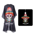 Halloween barber cape black hairdressing apron with colorful Mexican sugar skull print. - Mexico Element Style O