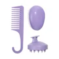 Ensemble de 3 peignes à cheveux en paille de blé biodégradable et brosse de massage. - Ensemble trois pièces / Violet