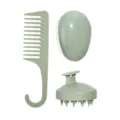 Ensemble de 3 brosses et peignes en paille de blé biodégradable pour massage du cuir chevelu. - Ensemble trois pièces / Vert