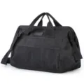 Black barber tool bag storage organizer with multiple mesh pockets and shoulder strap. - Messenger Bag Style