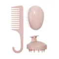 Ensemble de brosses à cheveux en paille de blé écologique avec peigne et brosse massante. - Ensemble trois pièces / Rose