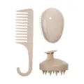 Set de 3 brosses et peignes en paille de blé biodégradable pour démêlage et massage capillaire. - Ensemble trois pièces / Beige