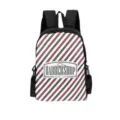 Barber shop style backpack with red white striped pattern, durable hairstylist tool bag. - Stripe and Scissors Backpack