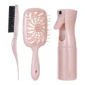 Set di spazzole per capelli con spazzola scanalata, spazzola per bordi e flacone spray. - Set di 3 pezzi / Imballaggio in sacchetto / Arancione Paglia di Grano