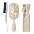 Set spazzole capelli in paglia di grano, spazzola vuota e flacone spray per lo styling quotidiano. - Set di 3 pezzi / Imballaggio in sacchetto / Giallo Paglia di Grano