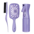 Set di spazzole per capelli viola, pettine districante cavo e flacone spray per cura quotidiana. - Set di 3 pezzi / Imballaggio in sacchetto / Viola Paglia di Grano