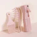 Set pettine per capelli in paglia di grano e flacone spray continuo, strumenti di styling rosa. - Serie 2 (Flacone & Set di 2 Pettini) / Rosa