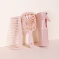 Set di spazzole per capelli in paglia di grano con pettine a denti larghi e flacone spray. - Set di 3 pezzi / Rosa
