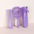 Set di pettini per capelli in paglia di grano, spazzola da massaggio cava e flacone spray. - Set di 3 pezzi / Viola