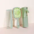 Set di pettini per capelli in paglia di grano con pettine, spazzola e flacone spray. - Set di 3 pezzi / Verde