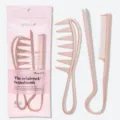 Set de peines para el cabello de paja de trigo antiestático dientes anchos estilo - Juego de 2 Rojo Naranja