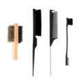 4-piece hair styling brush set including beech wood beard brush, metal tail comb, and edge brush. - Small Four-Piece Set