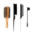 Men beard brush set, wooden double-sided boar bristle brush and hair styling comb tools. - Medium 4-Piece Set