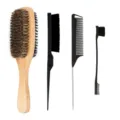 Mens wooden beard brush set multi-functional boar bristle hair styling comb grooming kit - Large Set of 4