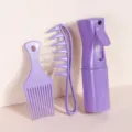 Set di pettini per capelli in paglia di grano con flacone spray viola per acconciature - Serie 2 (Flacone & Set di 2 Pettini) / Viola