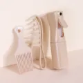 Set di pettini per capelli in paglia di grano con flacone spray per styling quotidiano - Serie 2 (Flacone & Set di 2 Pettini) / Beige