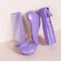 Weizenstroh Haarbürste Set Grobzahnkamm Kopfmassage Bürste Dauerhafter Wassersprühflasche - Serie 2 (4-teiliges Set) / Lila