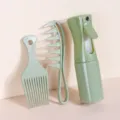 Set di pettine per capelli in paglia di grano verde e flacone spray continuo variante stile. - Serie 2 (Flacone & Set di 2 Pettini) / Verde