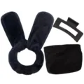 Black plush bunny ear hair scrunchie, claw clip and headband set for daily styling and beauty. - Black (Roller+Clip+Bag)