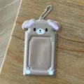 Lindo tarjetero de fotos marrón con funda rígida de 3 pulgadas y cadena para idolos kpop. - Porta tarjetas de conejo de postre de forma especial marrón