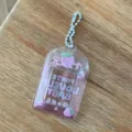 Transparent 2-inch ID photo card holder with cute strawberry charms and handy bead chain. - Small 2-Inch Energetic Strawberry Card Sleeves