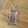 Clear 3-inch photocard holder with cute animal ears and bead chain for ID cards and idol cards. - Milk Tea Fox Ear Card Sleeves