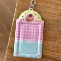 Cute 3-inch photocard holder Kpop idol photo protector with chain pink blue grid aesthetic design - Bowknot Cake 3-Inch Card Sleeves