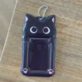 Porte carte photo chat noir mignon etui de carte d'identite avec chaine pour vos cles. - Petit Porte-carte Chat Noir / Noir