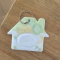 Cute House Shaped 2 Inch ID Photo Card Holder Cartoon Bag Pendant Photo Storage Charm - Cat House / Green White