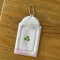 Pink dot four leaf clover photocard holder 3 inch ID card sleeve with ball chain cute - English Four-Leaf Clover 3-Inch Card Holders