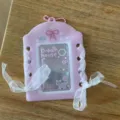Portafotocartas de encaje rosa de 3 pulgadas funda de tarjeta con lazo y gato tierno - Porta tarjetas de encaje de lazo