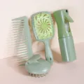Juego completo de peines de paja de trigo con cepillo para el cabello y botella spray. - Set de 4 piezas / Verde