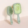 Set de cepillo de pelo de paja de trigo peine de masaje cepillo hueco para mujeres - Set de dos piezas / Verde