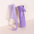 Lila Weizenstroh breiter Zahn Haarkamm und kontinuierliche Sprühflasche Set für tägliche Haarpflege. - Serie 5 (2-teiliges Set) / Lila