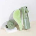 Weizenstroh Haarbürsten-Set mit Entwirrungsbürste Kopfmassagebürste und Dauersprühflasche. - Serie 6 (3-teiliges Set) / Grün