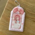 Pink 3-inch photocard holder detail showing cute bow design and clear acrylic texture. - Pink Big Bow Card Holder