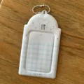Blue plaid 3-inch photocard holder keychain with chef hat pattern, perfect for ID and cards. - Blue Cutlery Card Holder