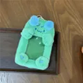 Green plush 3-inch card holder with cute blue paws, ideal for photo cards and bus passes. - Squirrel Plush Card Holder / Green